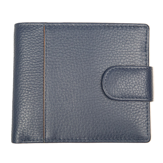 Dents Mens Pebble Grain Leather Bifold Wallet w/ Coin Purse & RFID Blocking - Navy/Cognac
