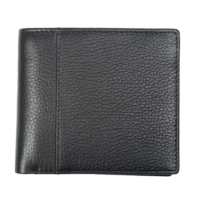 Dents Mens Slim Pebble Grain Leather Bifold Wallet w/ RFID Blocking - Black/Bordeaux