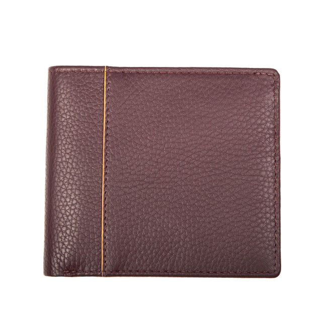 Dents Mens Slim Pebble Grain Leather Bifold Wallet w/ RFID Blocking - Bordeaux/Light Tan