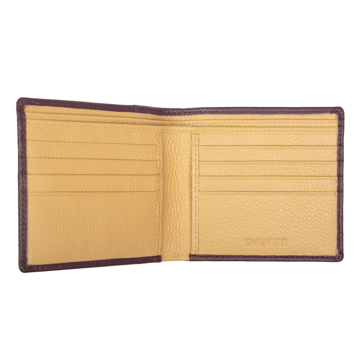 Dents Mens Slim Pebble Grain Leather Bifold Wallet w/ RFID Blocking - Bordeaux/Light Tan