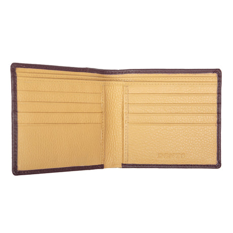 Dents Mens Slim Pebble Grain Leather Bifold Wallet w/ RFID Blocking - Bordeaux/Light Tan