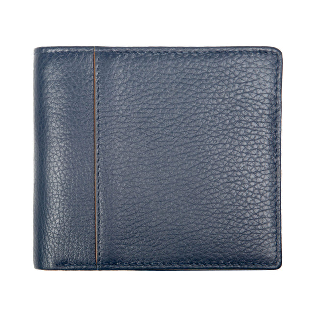 Dents Mens Slim Pebble Grain Leather Bifold Wallet w/ RFID Blocking - Navy/Cognac