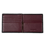 Dents Mens Pebble Grain Leather Bifold Wallet w/ Money Clip & RFID Blocking - Black/Bordeaux