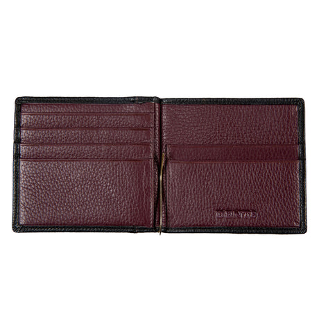 Dents Mens Pebble Grain Leather Bifold Wallet w/ Money Clip & RFID Blocking - Black/Bordeaux