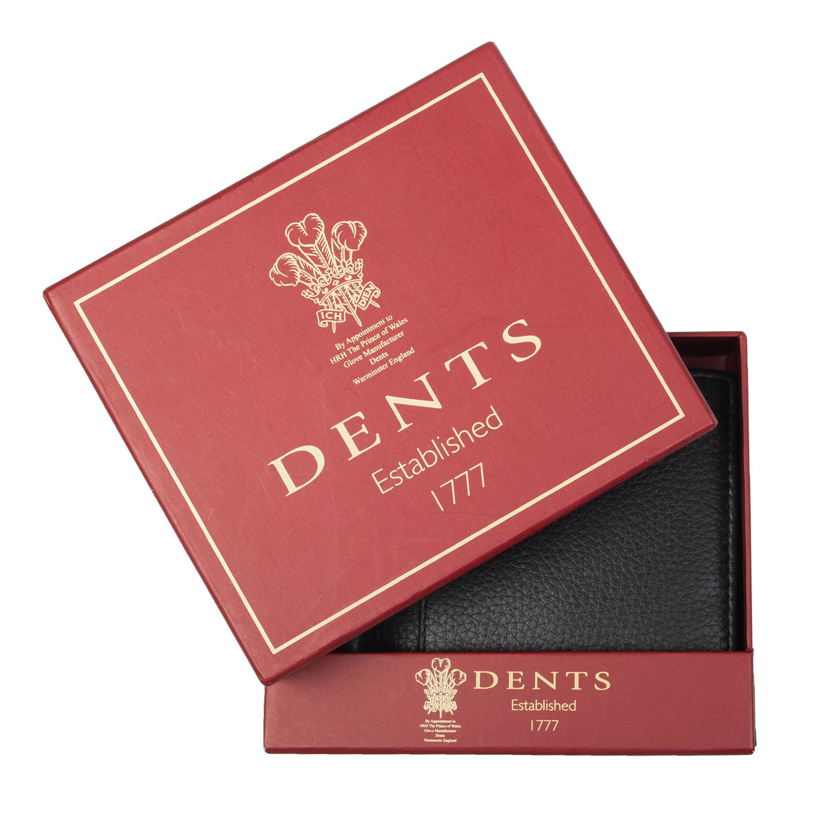 Dents Mens Pebble Grain Leather Bifold Wallet w/ Money Clip & RFID Blocking - Black/Bordeaux
