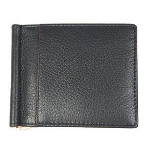 Dents Mens Pebble Grain Leather Bifold Wallet w/ Money Clip & RFID Blocking - Black/Bordeaux