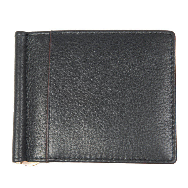 Dents Mens Pebble Grain Leather Bifold Wallet w/ Money Clip & RFID Blocking - Black/Bordeaux