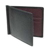 Dents Mens Pebble Grain Leather Bifold Wallet w/ Money Clip & RFID Blocking - Black/Bordeaux
