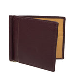 Dents Mens Pebble Grain Leather Bifold Wallet w/ Money Clip & RFID Blocking - Bordeaux/Light Tan