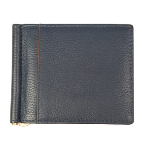 Dents Mens Pebble Grain Leather Bifold Wallet w/ Money Clip & RFID Blocking - Navy/Cognac