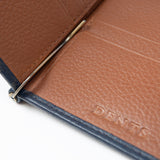 Dents Mens Pebble Grain Leather Bifold Wallet w/ Money Clip & RFID Blocking - Navy/Cognac