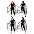 4x 140cm Adult Halloween Spider Web Lace Hooded Cape Bulk Pack - Black See Through (Fancy Dress Party)