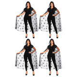 4x 140cm Adult Halloween Spider Web Lace Hooded Cape Bulk Pack - Black See Through (Fancy Dress Party)