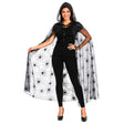140cm Adult Halloween Spider Web Lace Hooded Cape - Black See Through (Fancy Dress Party)