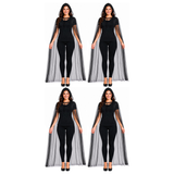 4x 140cm Adult Halloween Sheer Mesh Hooded Cape Bulk Pack - Black See Through (Fancy Dress Party)