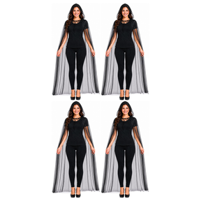 4x 140cm Adult Halloween Sheer Mesh Hooded Cape Bulk Pack - Black See Through (Fancy Dress Party)
