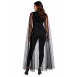 140cm Adult Halloween Sheer Mesh Hooded Cape - Black See Through (Fancy Dress Party)