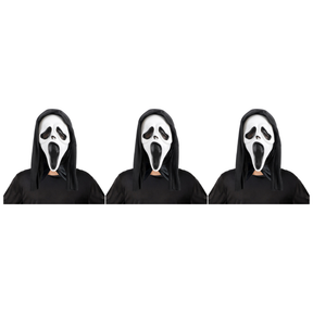 3x Ghost Face Scream Mask w/ Hood Pack - Scary Movie Halloween Horror Party Costume