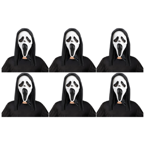 6x Ghost Face Scream Mask w/ Hood Bulk Pack - Scary Movie Halloween Horror Party Costume