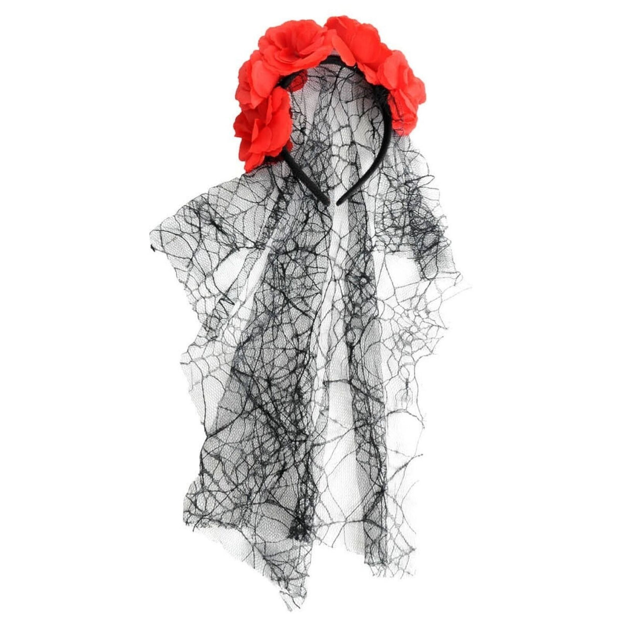 Halloween Day of the Dead Headband w/ Roses & Lace Veil Halloween Party Dress Up