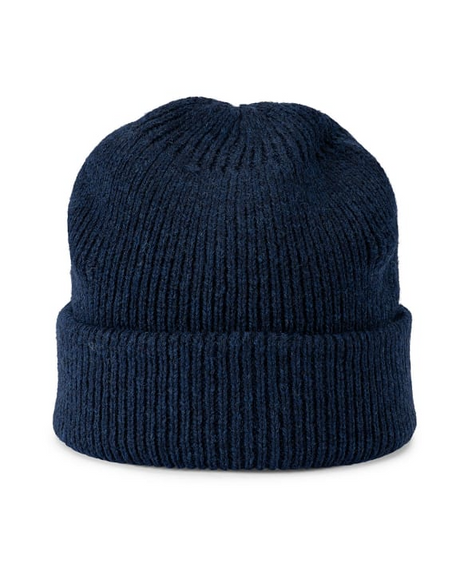 Mens Shetland Ragg Wool Beanie Hat Fishermans Rib Winter Knit Ski Pull On  - Navy