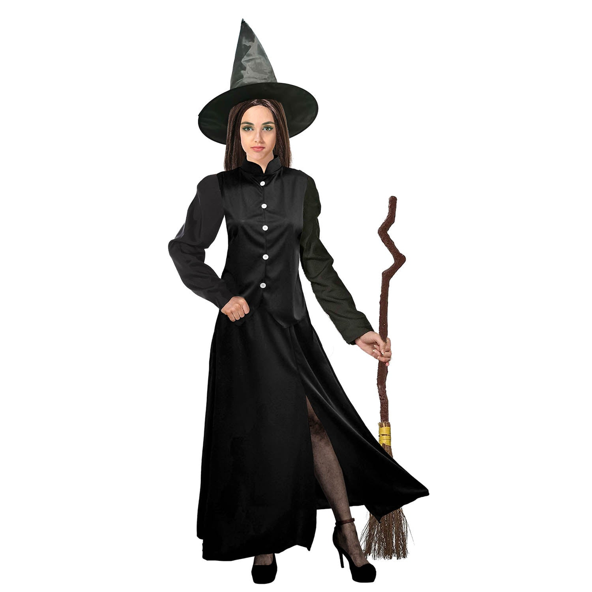Adult Classic Black Wicked Witch Costume - Long Dress & Hat (Book Week & Halloween Fancy Dress)