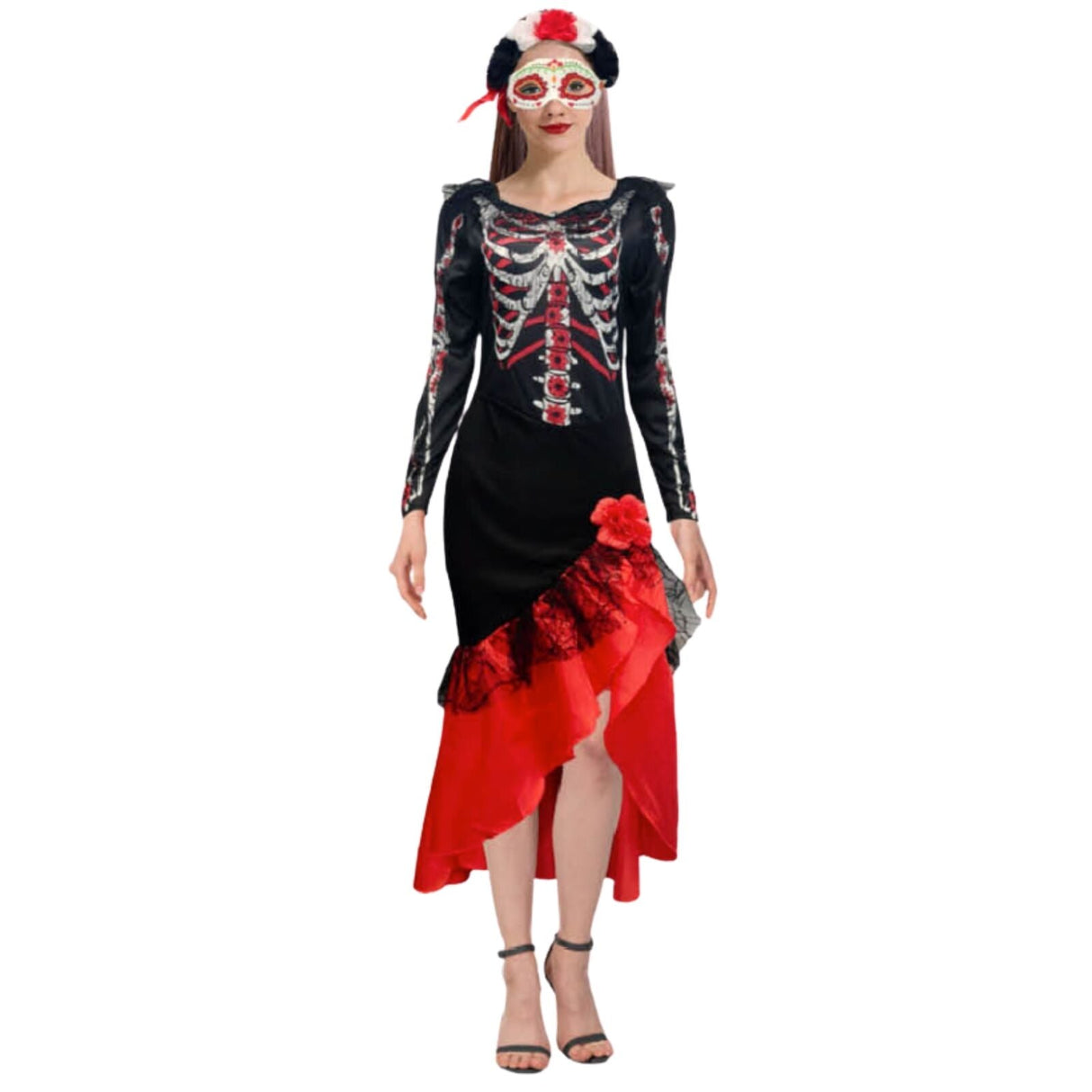 Adult Spanish Skeleton Dress Girl Costume - Day of the Dead (XS/S & M/L)
