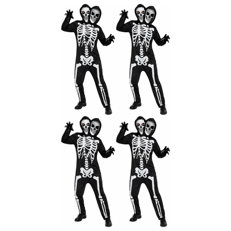 4x Adult Black/White Double Headed Skeleton Group Costume Bulk Pack - Scary Halloween Fancy Dress & Party Outfit