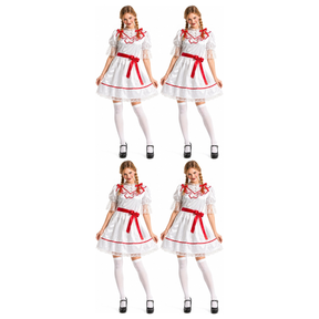 4x Womens Creepy Cursed Doll Group Costume Bulk Pack - Scary Horror Movie Halloween Party Outfit
