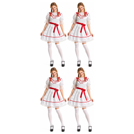 4x Womens Creepy Cursed Doll Group Costume Bulk Pack - Scary Horror Movie Halloween Party Outfit