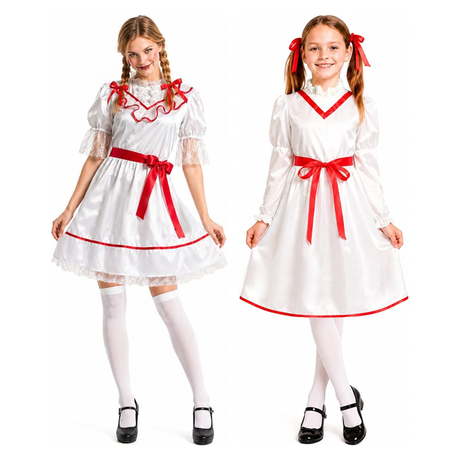 Cursed Doll Family Costume Set - Womens & Girls Creepy Horror Halloween Fancy Dress
