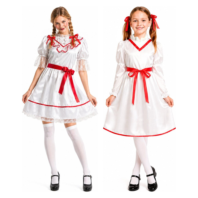 Cursed Doll Family Costume Set - Womens & Girls Creepy Horror Halloween Fancy Dress