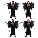 4x Mens Black Death Angel Group Costume Bulk Pack w/ Wings - Grim Reaper Halloween Party Outfit