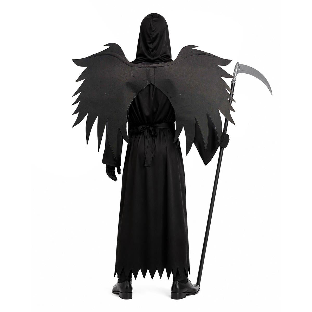 4x Mens Black Death Angel Group Costume Bulk Pack w/ Wings - Grim Reaper Halloween Party Outfit
