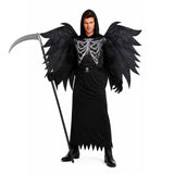 4x Mens Black Death Angel Group Costume Bulk Pack w/ Wings - Grim Reaper Halloween Party Outfit