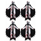 4x Kids Skeleton Grim Reaper Group Costume Bulk Pack w/ Mask, Cape, Tunic & Gloves - Childrens Scary Halloween Outfit