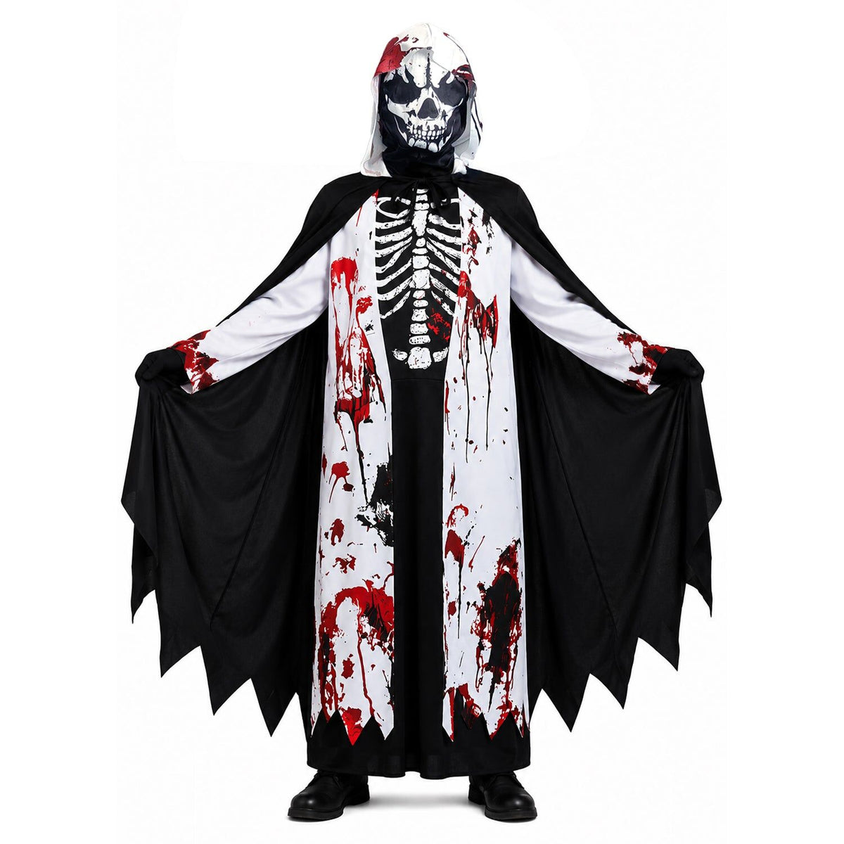 Kids Halloween Skeleton Grave Ghoul Party Costume Childrens Grim Reaper