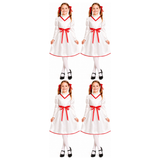 4x Girls Cursed Doll Group Costume Bulk Pack - Creepy Little Girl Horror Halloween Outfit