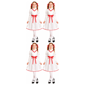 4x Girls Cursed Doll Group Costume Bulk Pack - Creepy Little Girl Horror Halloween Outfit