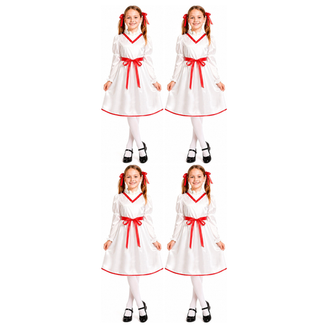 4x Girls Cursed Doll Group Costume Bulk Pack - Creepy Little Girl Horror Halloween Outfit