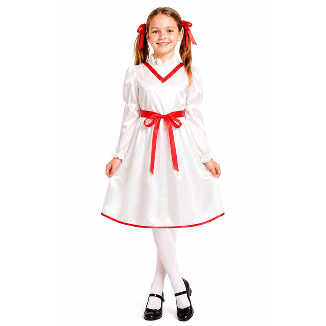 Girls Cursed Doll Costume - Creepy Little Girl Horror Halloween Outfit (Fancy Dress)