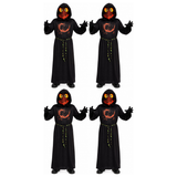 4x Kids Evil Pumpkin Monster Group Costume Bulk Pack - Scary Hooded Robe & Mask Halloween Outfit