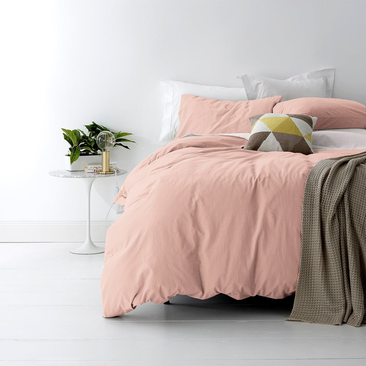 Park Avenue European Vintage Washed Cotton Quilt Cover Set - Blush