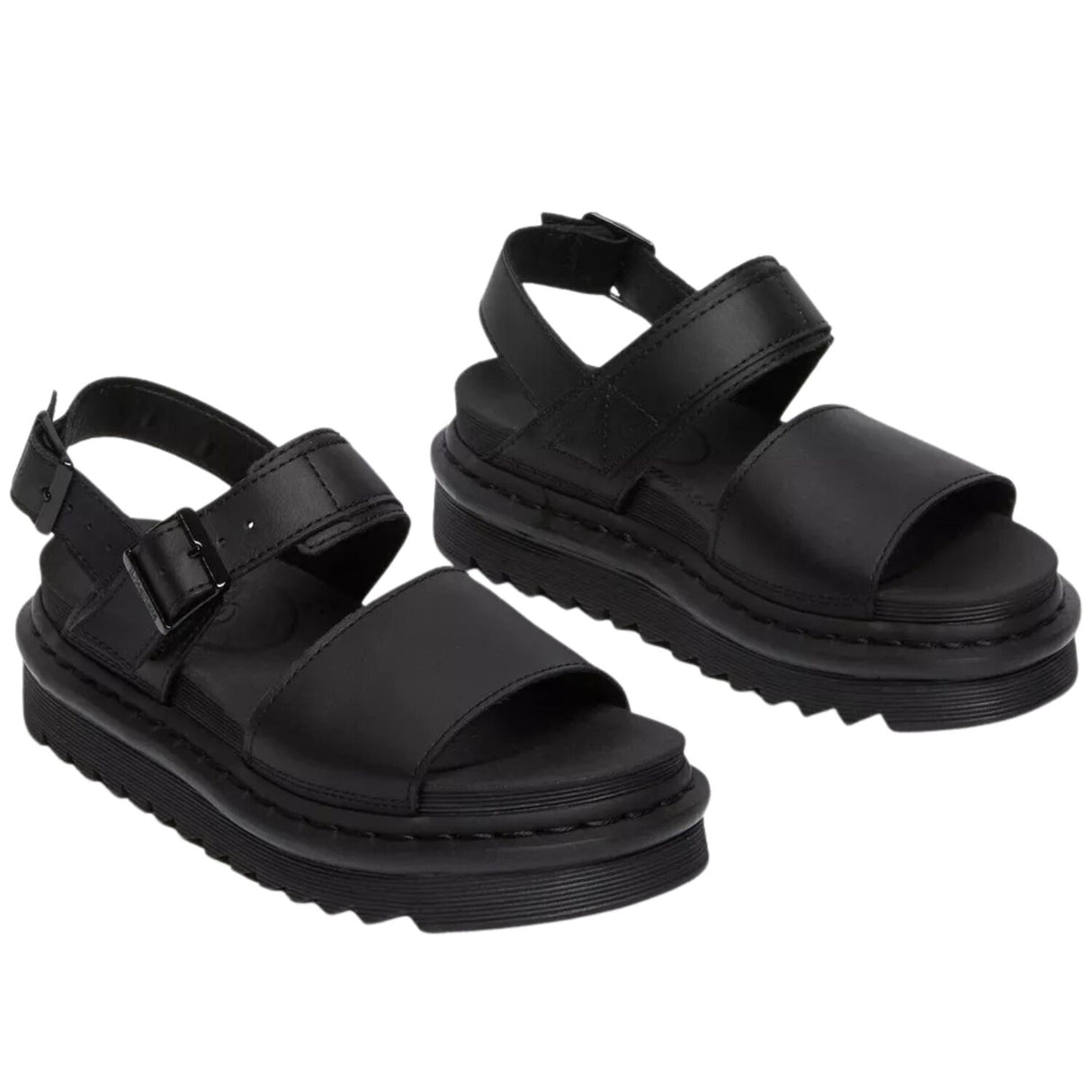 Dr. Martens Voss Women's Hydro Leather Adjustable Strap Platform Sandals in Mono Black