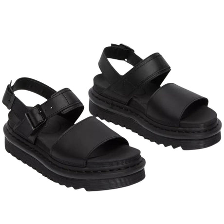 Dr. Martens Voss Women's Hydro Leather Adjustable Strap Platform Sandals in Mono Black