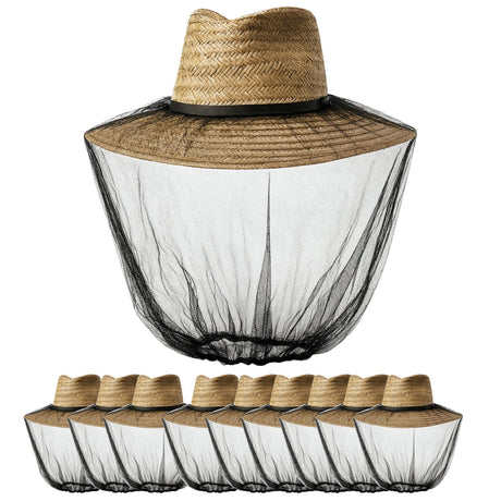 10x Mosquito Head Net Hat Bulk Pack - Black (Mozzie Mesh Insect Protection/Fly Fishing)