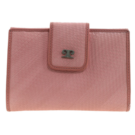 Pierre Cardin Woven Leather Long Wallet - Blush Pink (Snap Closure & RFID Protection)
