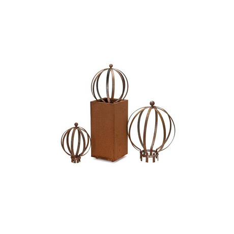 3pc Metal Topiary Ball Set Garden Decor - Rust
