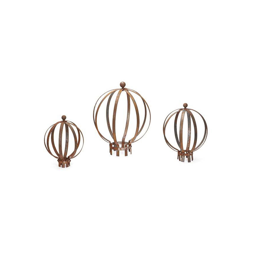 3pc Metal Topiary Ball Set Garden Decor - Rust