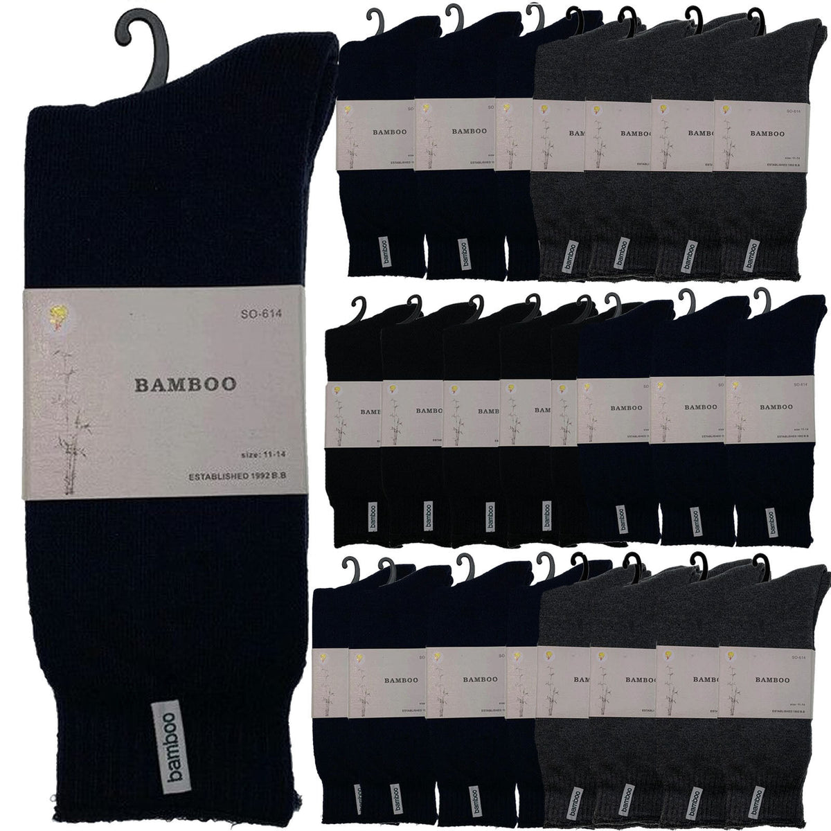 24 Pairs Premium Bamboo Thick Socks Bulk Pack - Assorted Colours (Mens Heavy Duty Work Socks w/ Cushion)